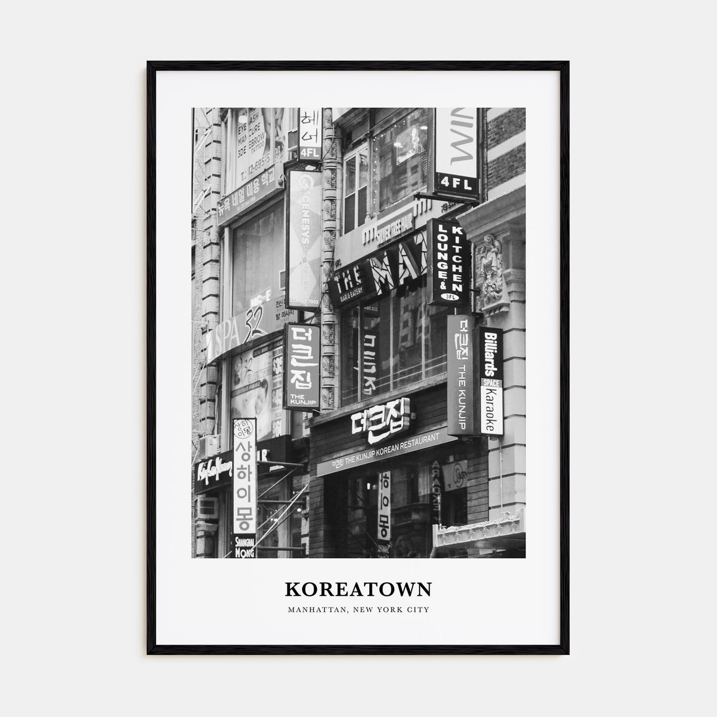 Koreatown, New York Portrait B&W Poster