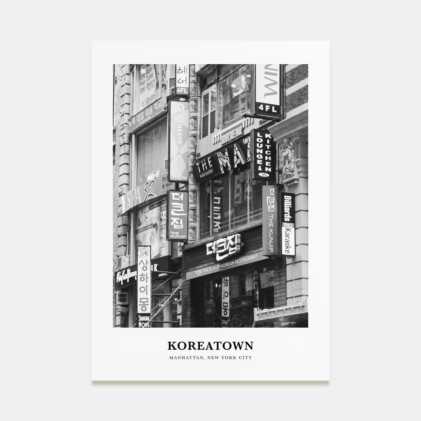 Koreatown, New York Portrait B&W Poster