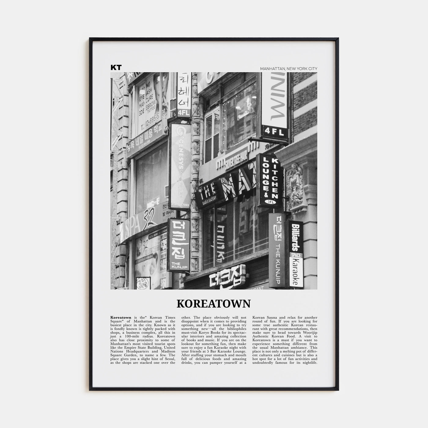 Koreatown, New York Travel B&W Poster