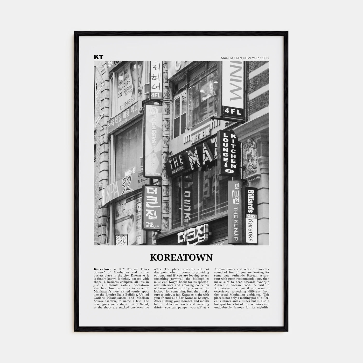 Koreatown, New York Travel B&W Poster
