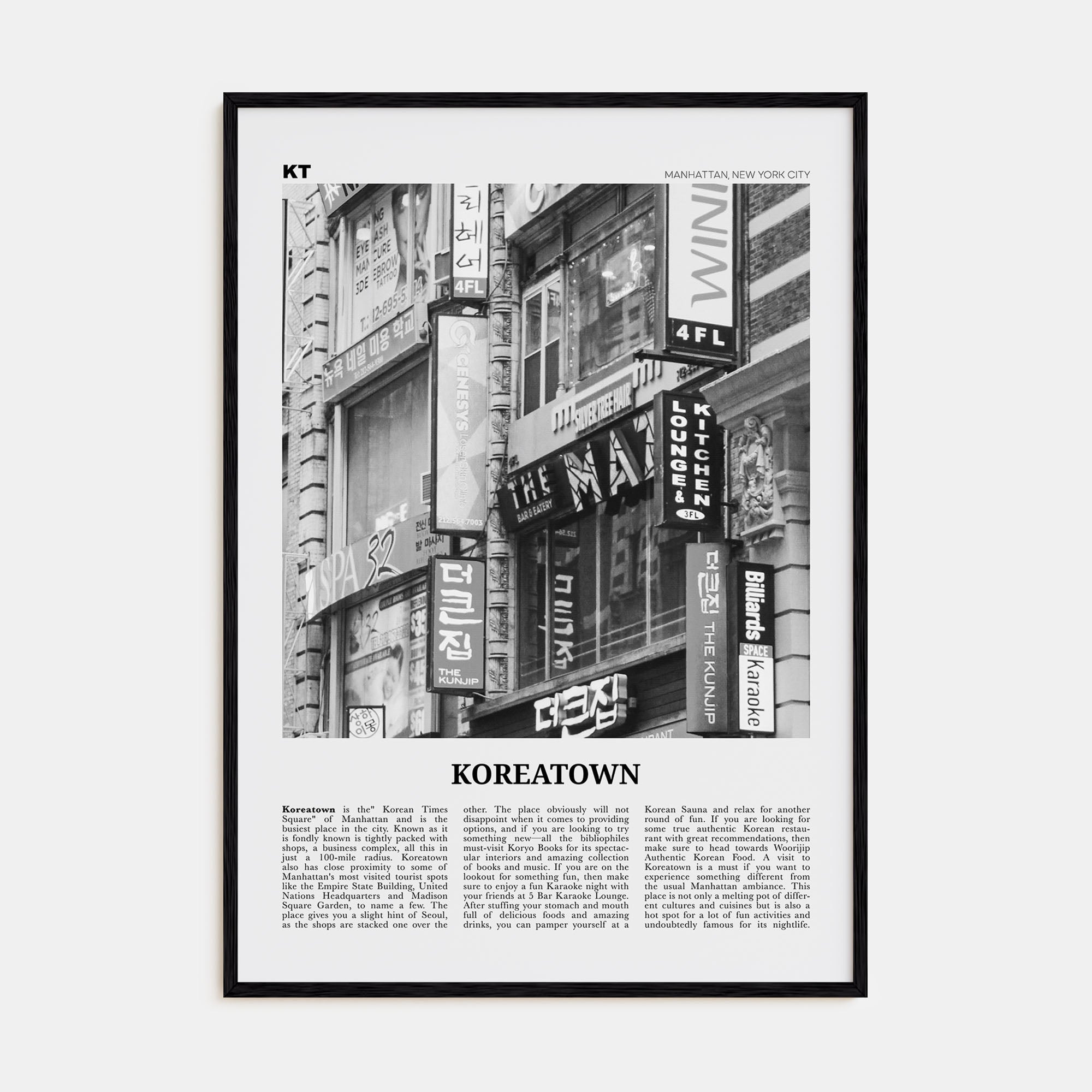 Koreatown, New York Travel B&W Poster