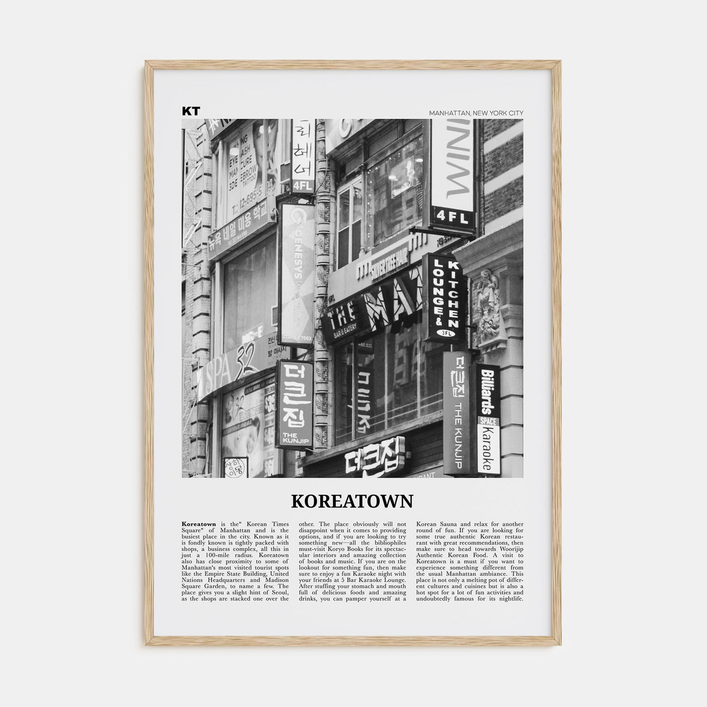 Koreatown, New York Travel B&W Poster