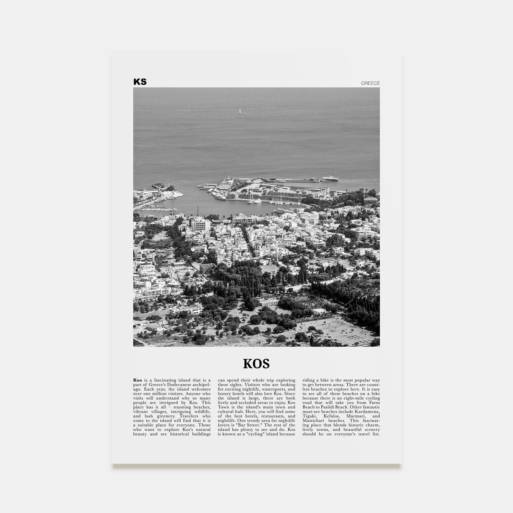 Kos Travel B&W Poster