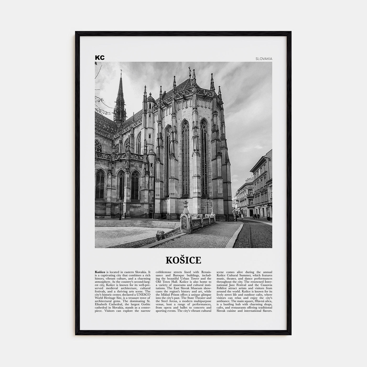 Košice Travel B&W Poster