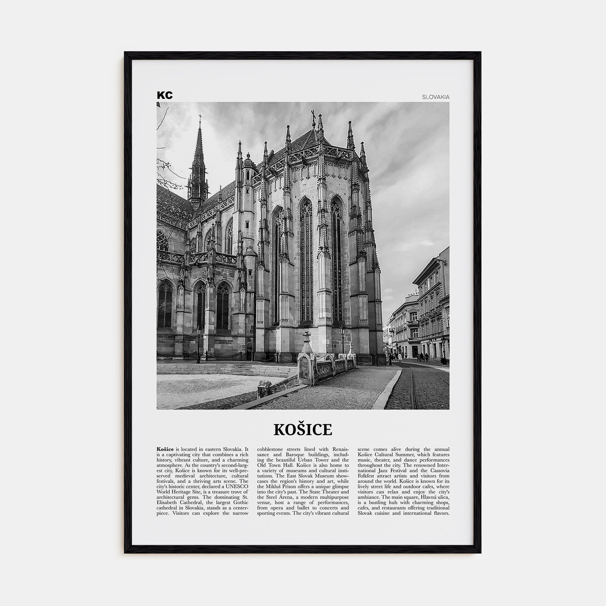 Košice Travel B&W Poster