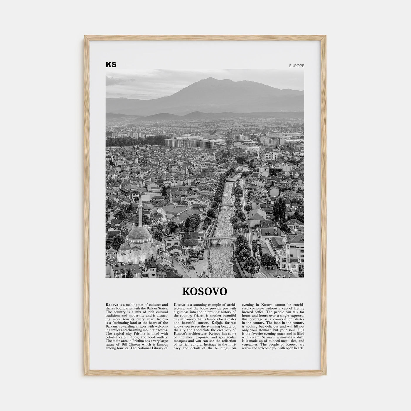 Kosovo Travel B&W Poster