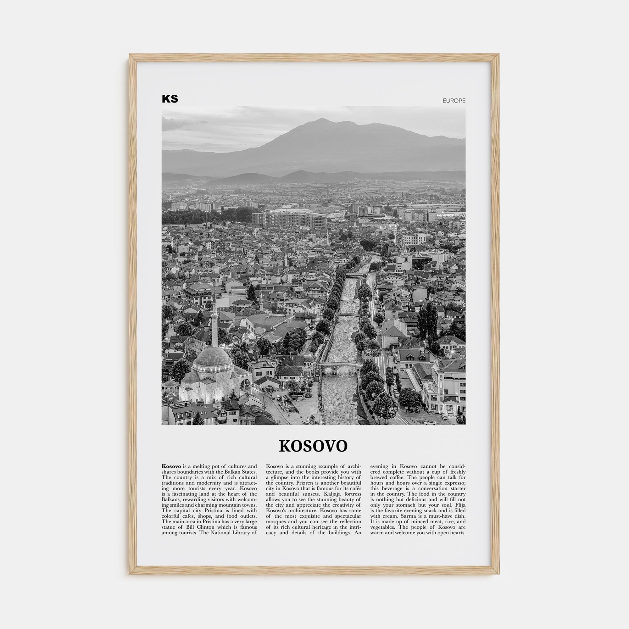 Kosovo Travel B&W Poster
