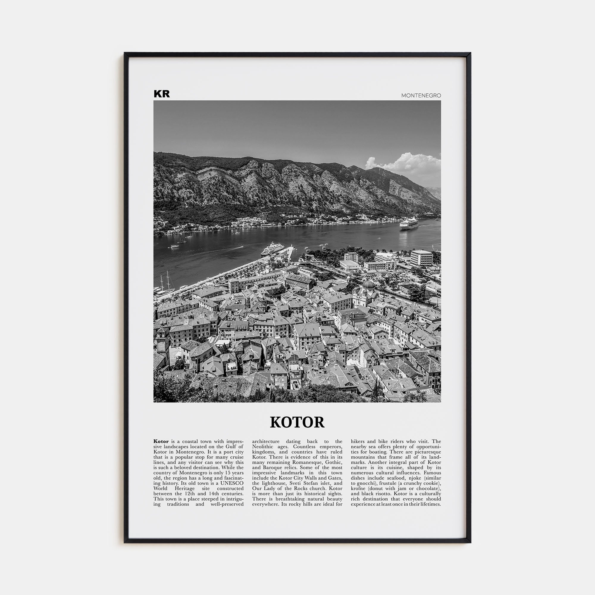 Kotor Travel B&W Poster