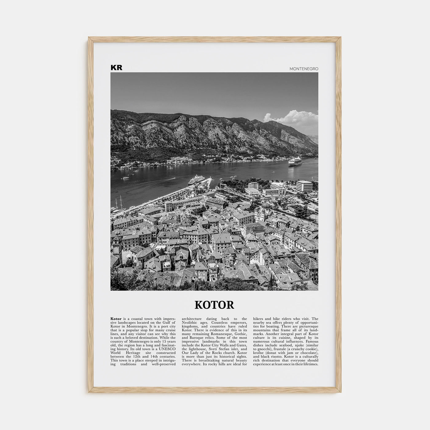 Kotor Travel B&W Poster