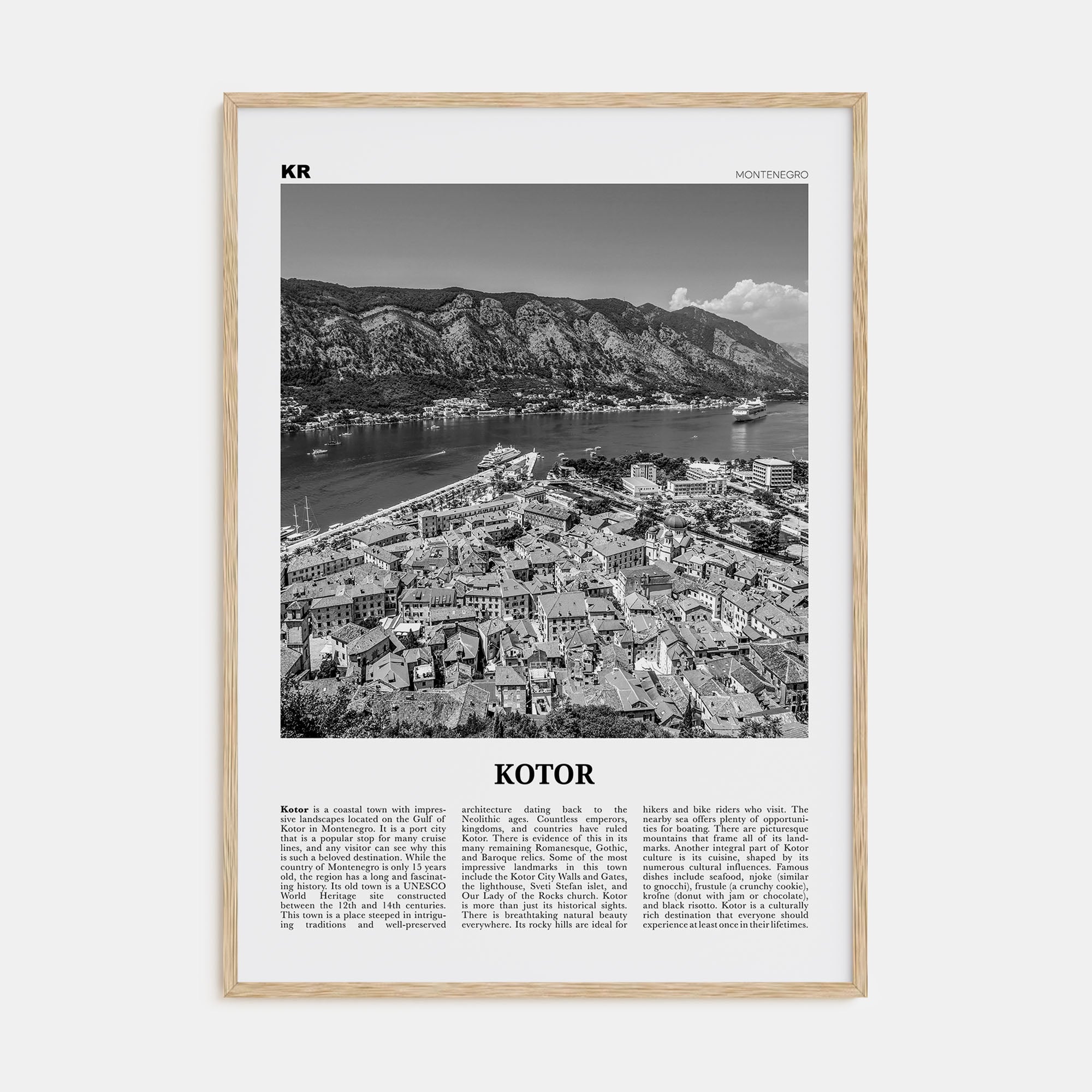 Kotor Travel B&W Poster
