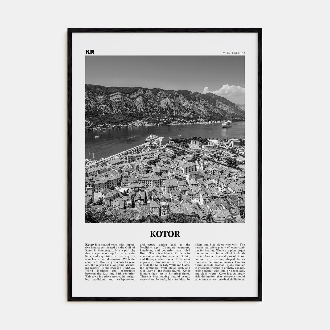 Kotor Travel B&W Poster