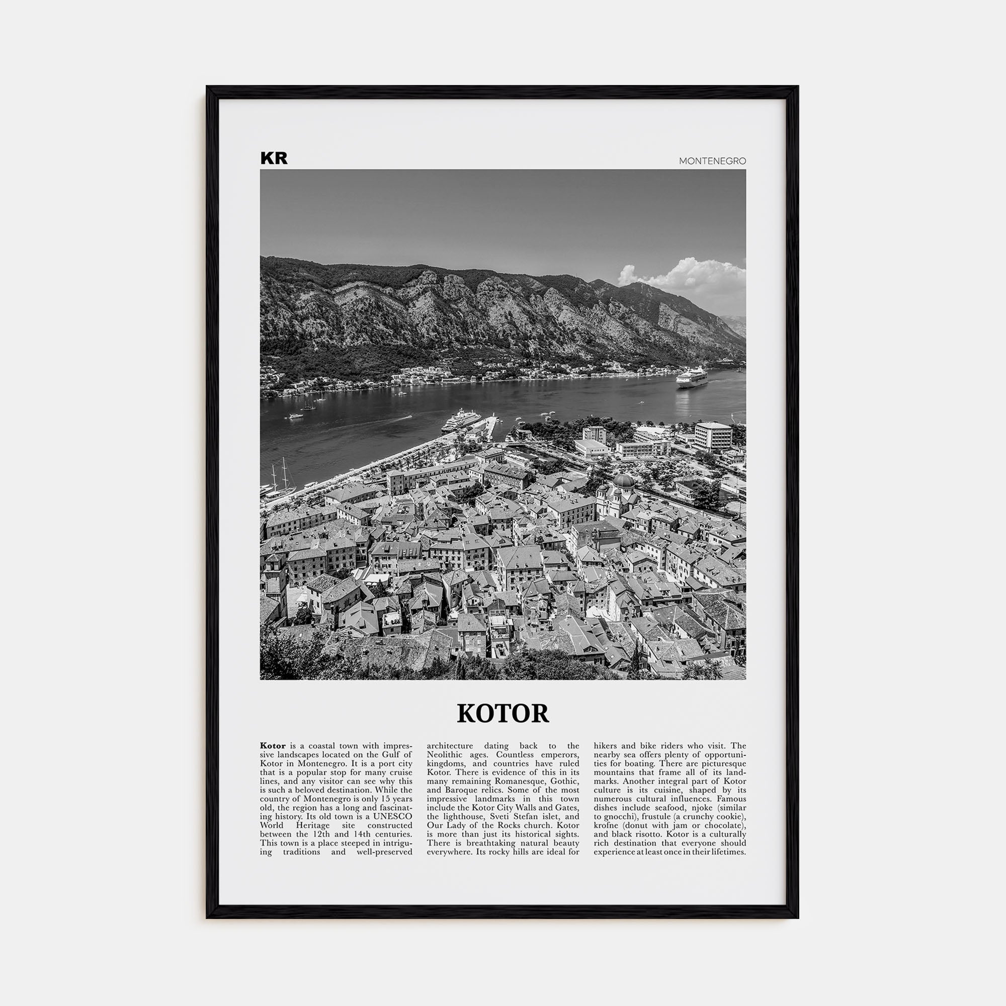 Kotor Travel B&W Poster