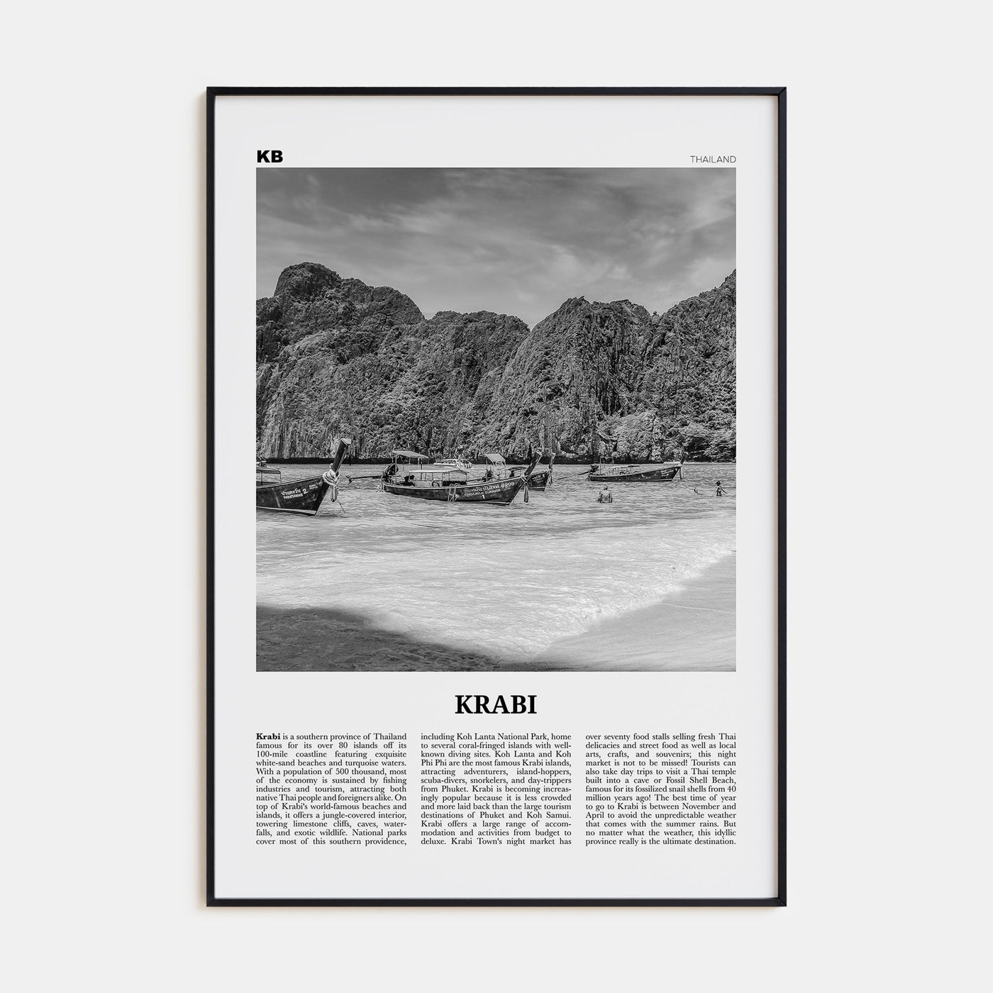 Krabi Travel B&W Poster