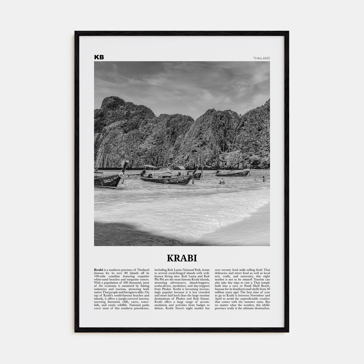 Krabi Travel B&W Poster