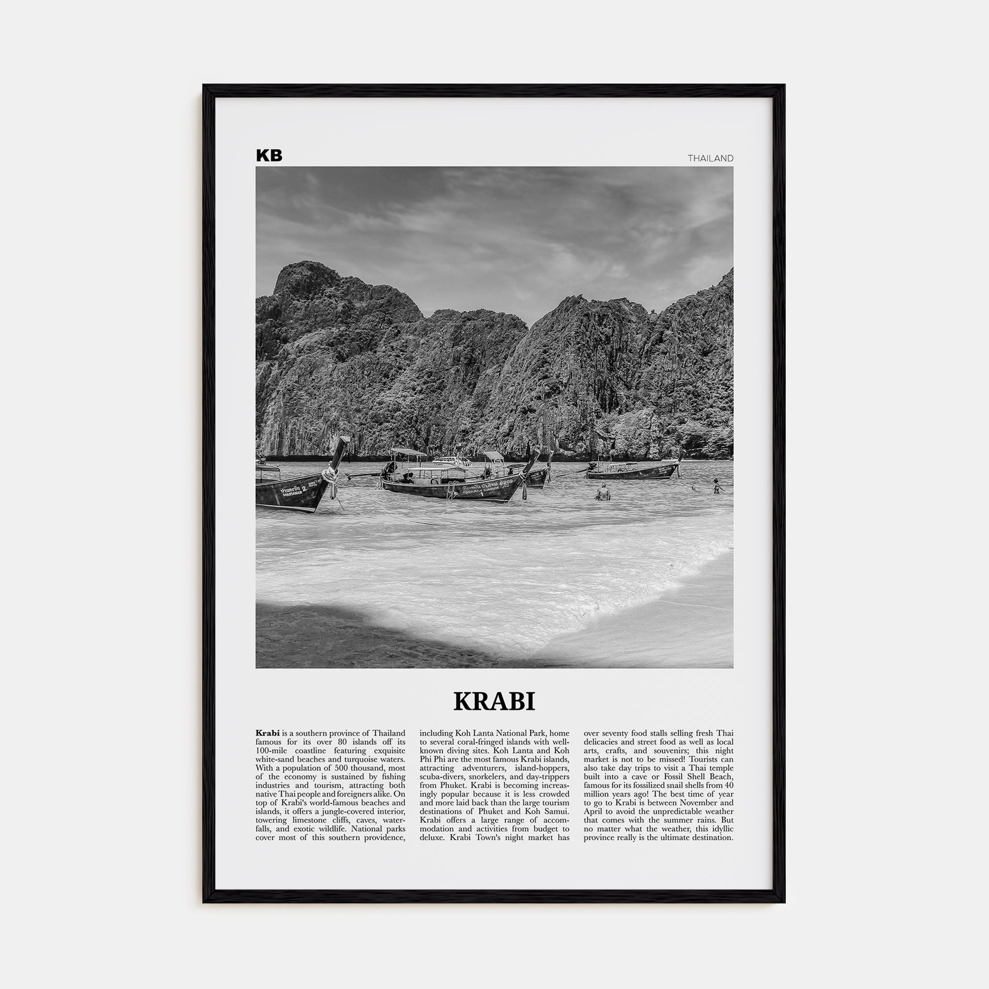 Krabi Travel B&W Poster