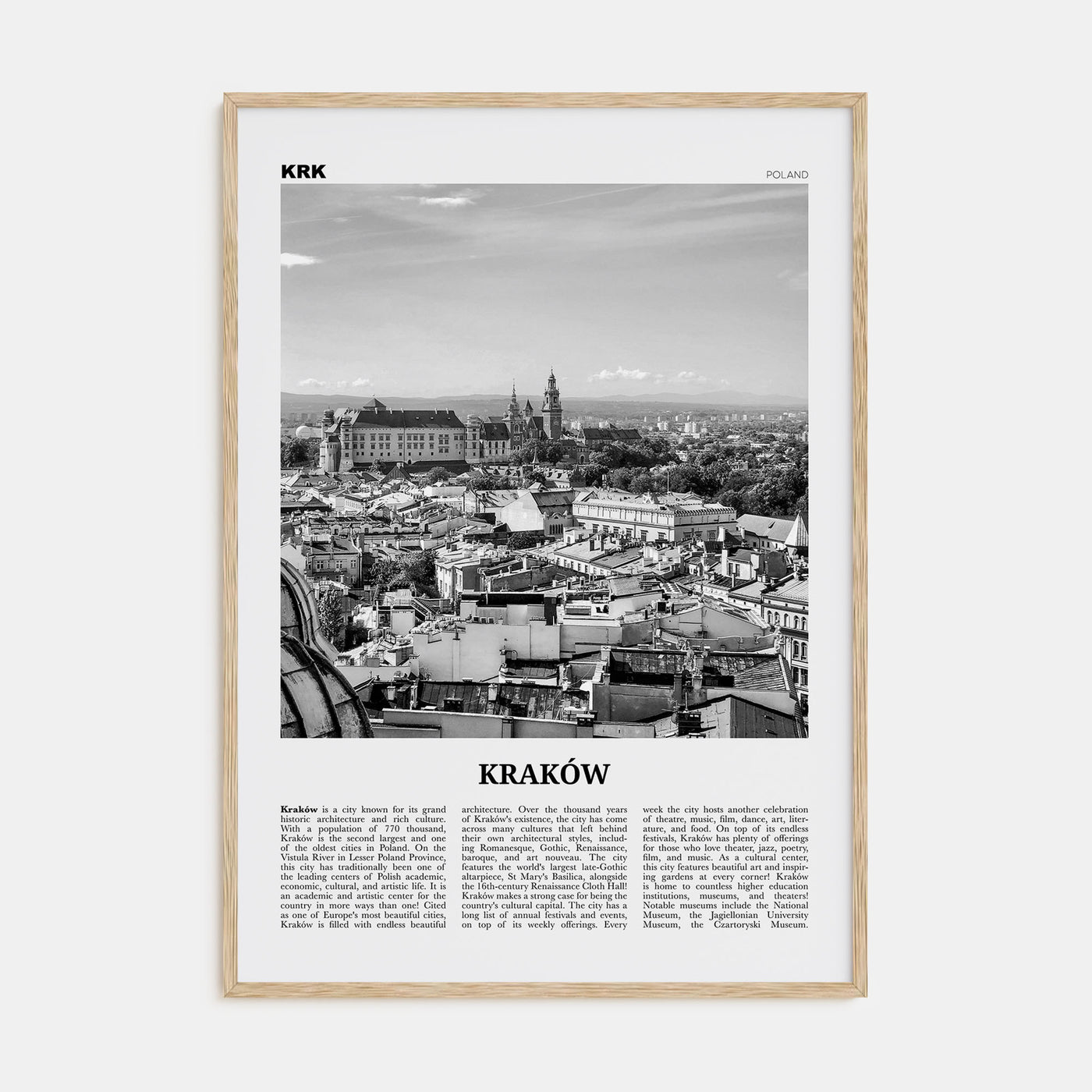 Kraków Travel B&W Poster