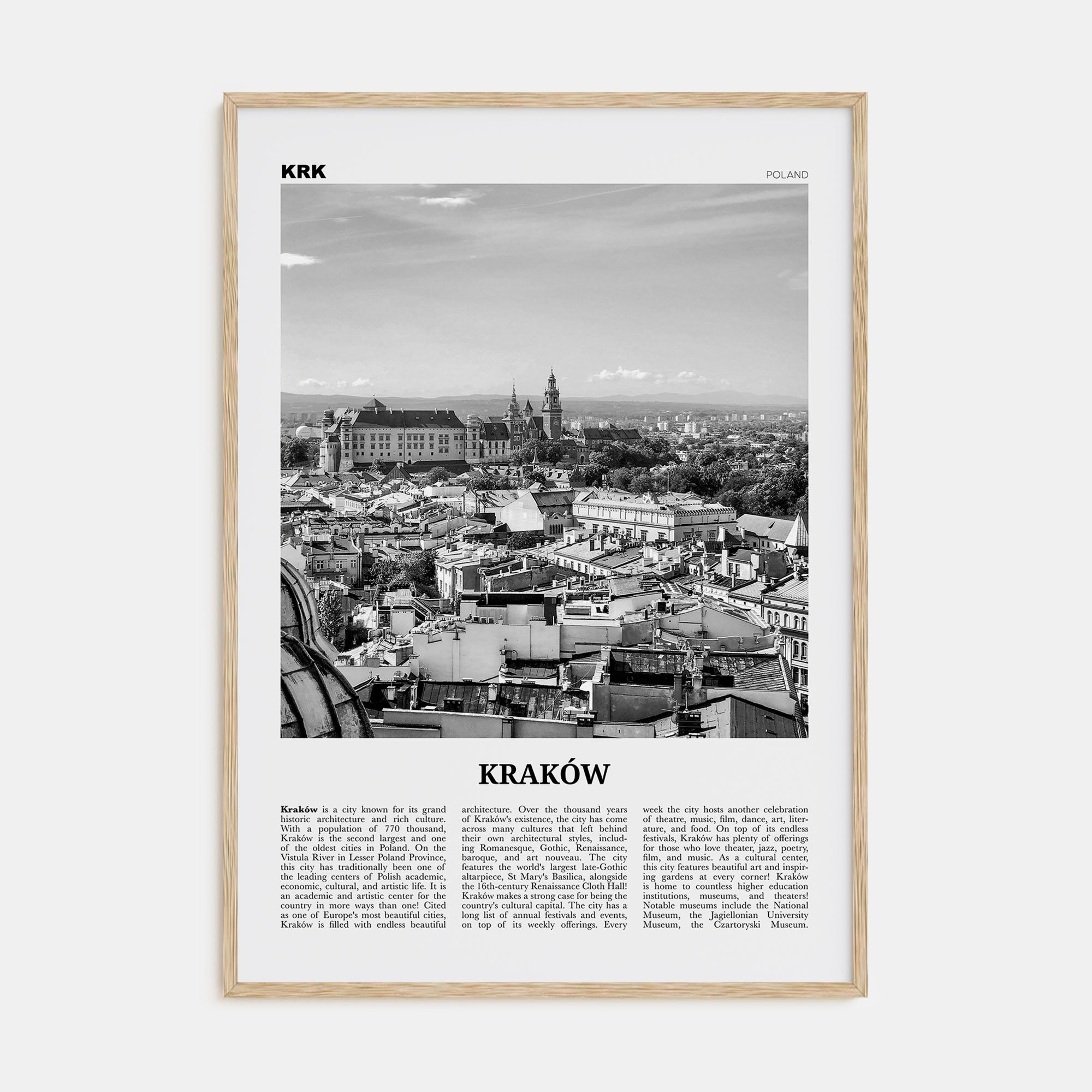 Kraków Travel B&W Poster