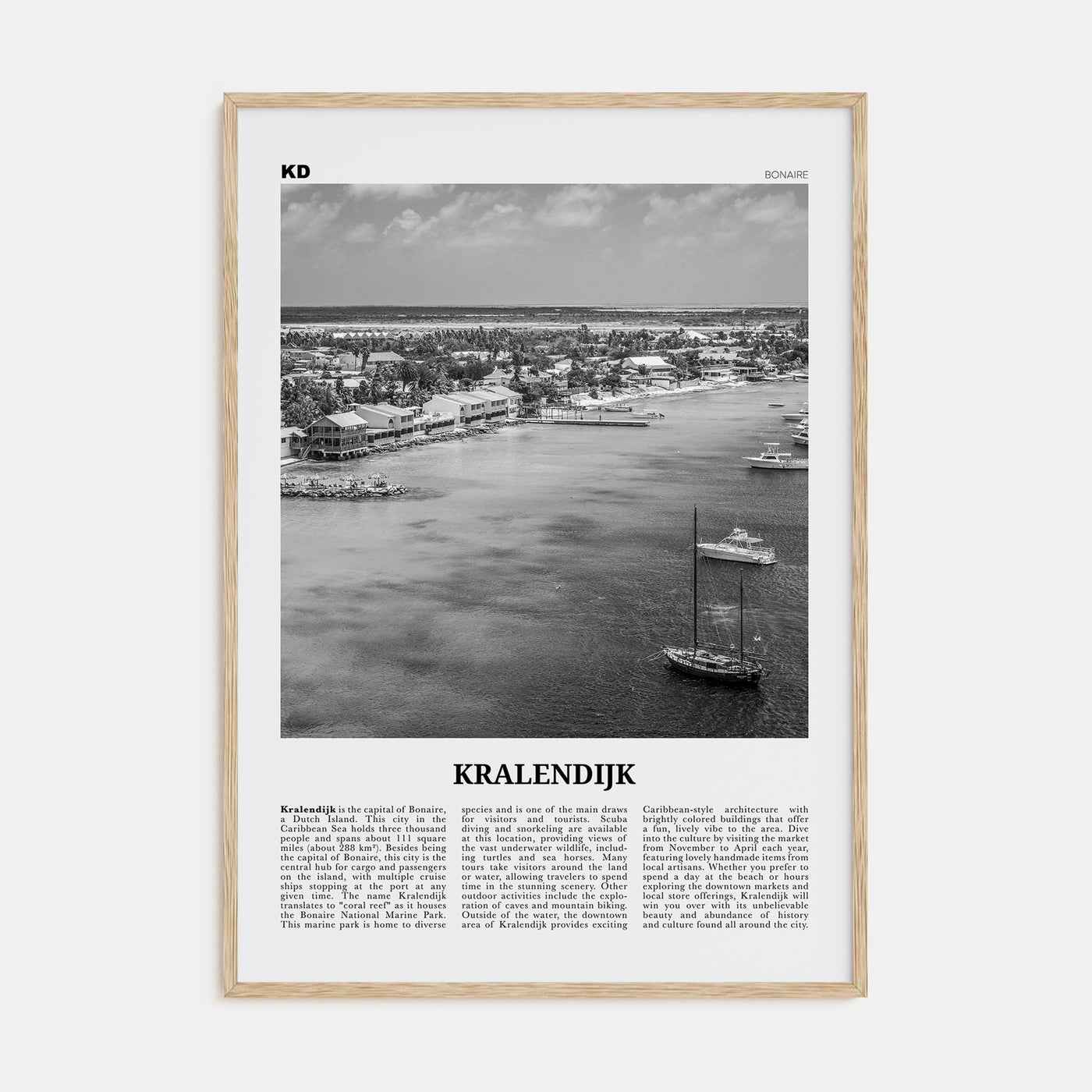 Kralendijk Travel B&W Poster