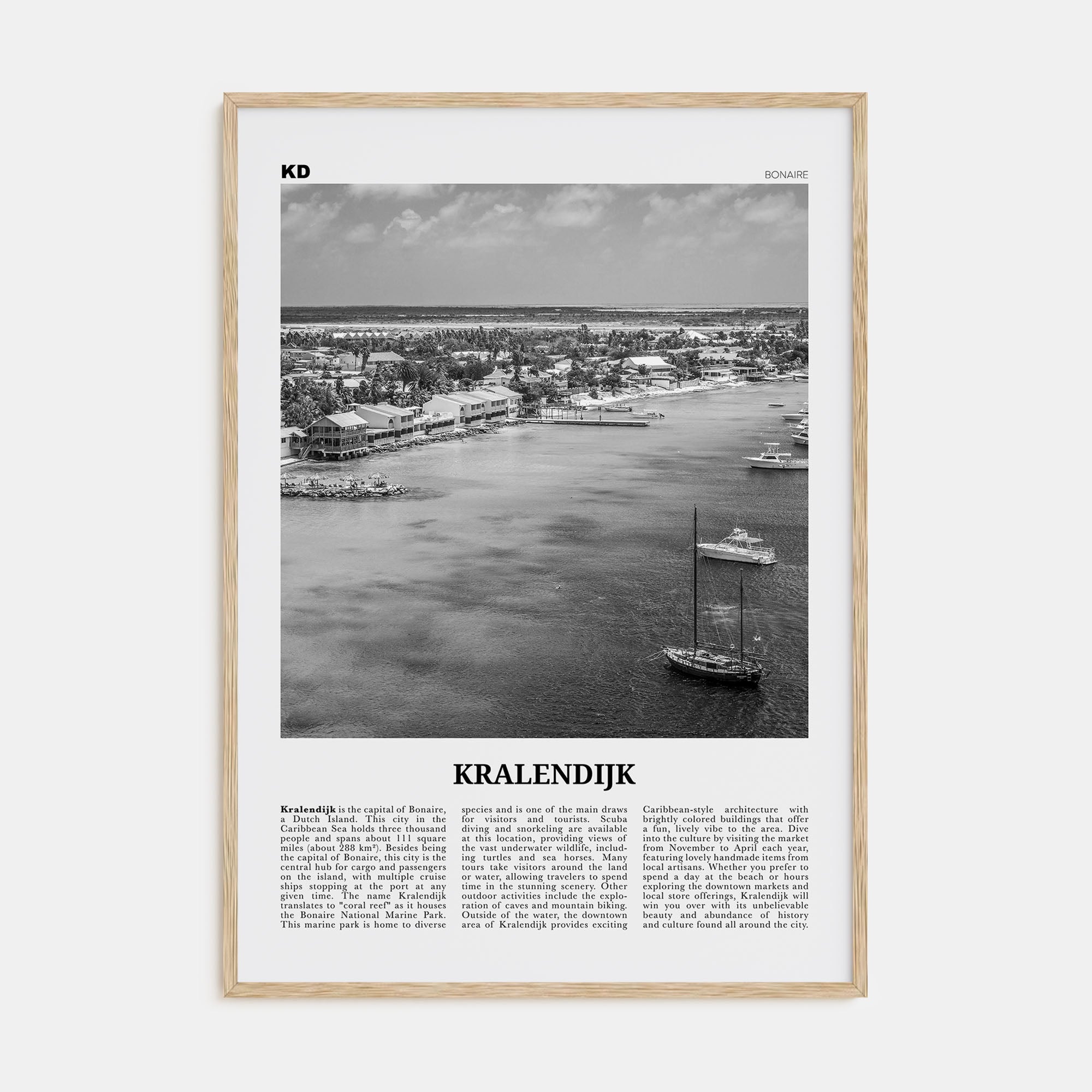 Kralendijk Travel B&W Poster