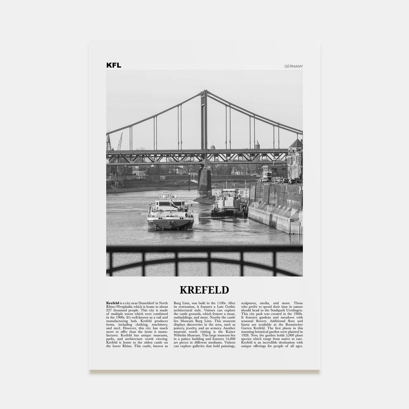 Krefeld Travel B&W Poster
