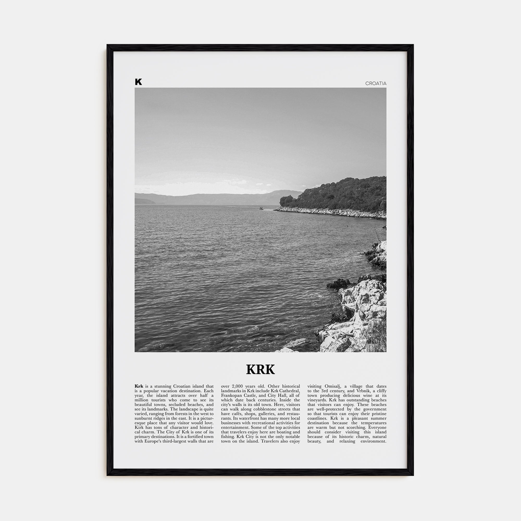 Krk Travel B&W Poster