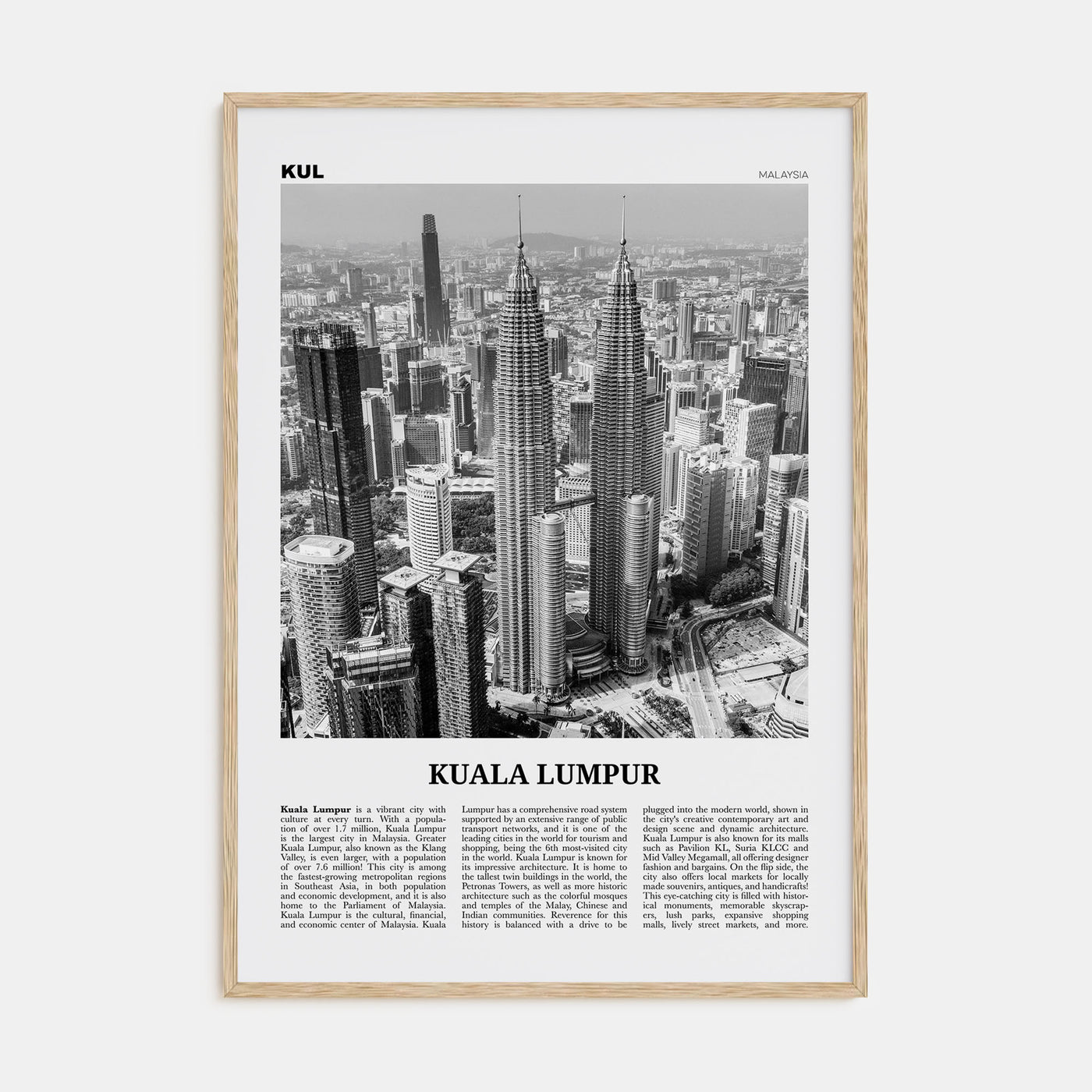 Kuala Lumpur Travel B&W No 1 Poster