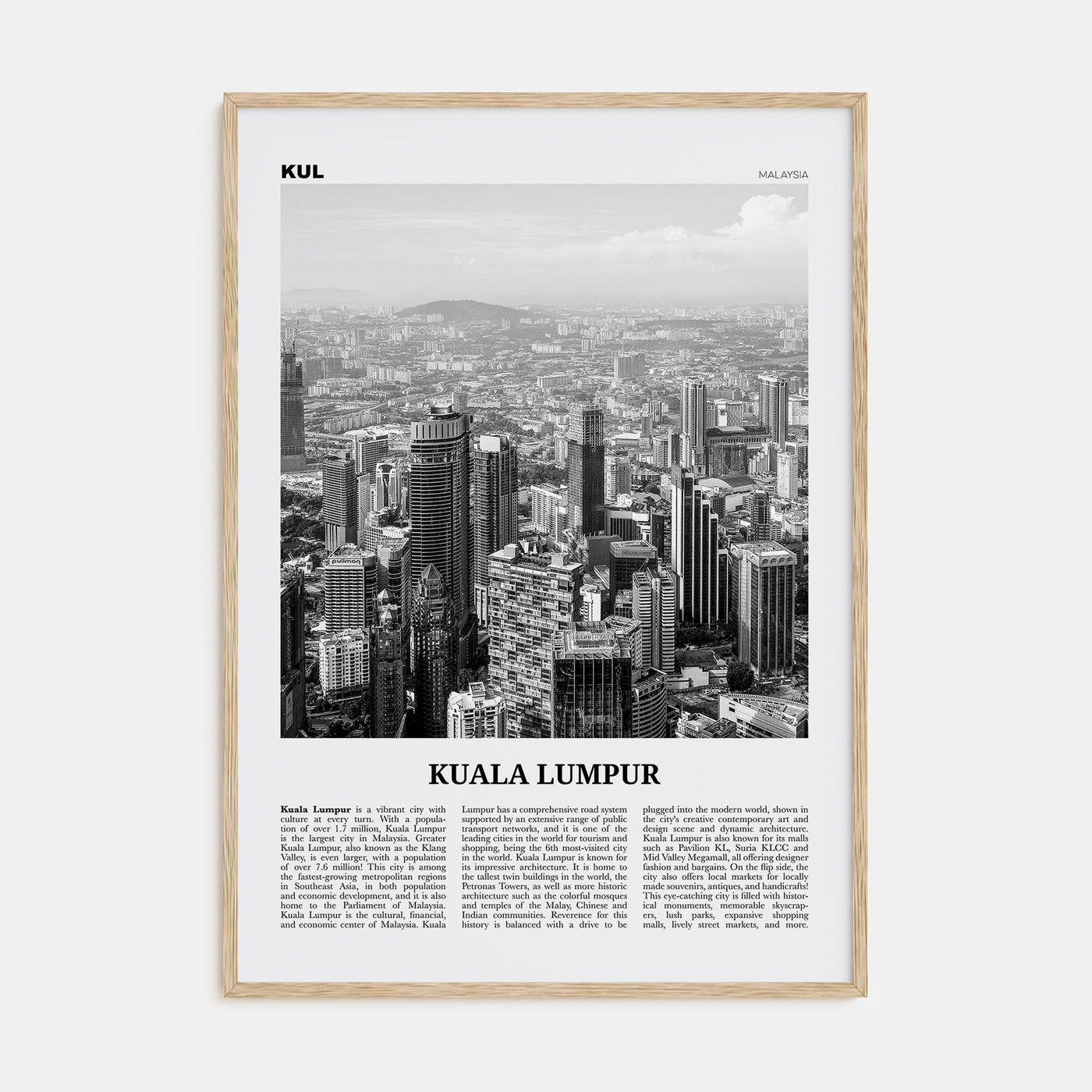 Kuala Lumpur Travel B&W No 2 Poster