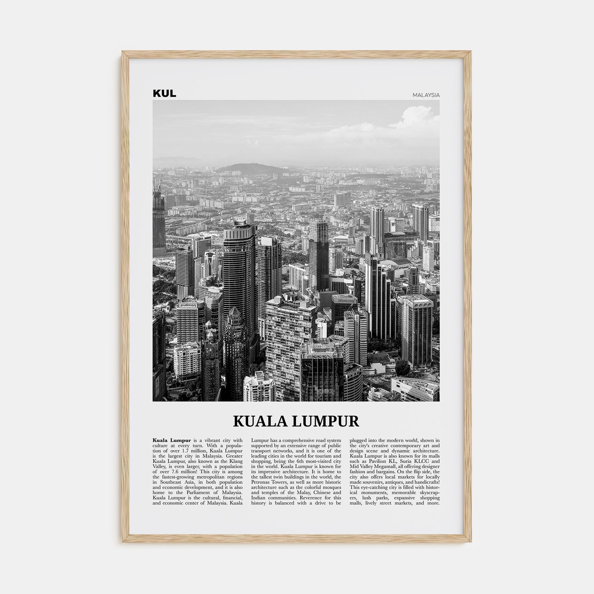 Kuala Lumpur Travel B&W No 2 Poster