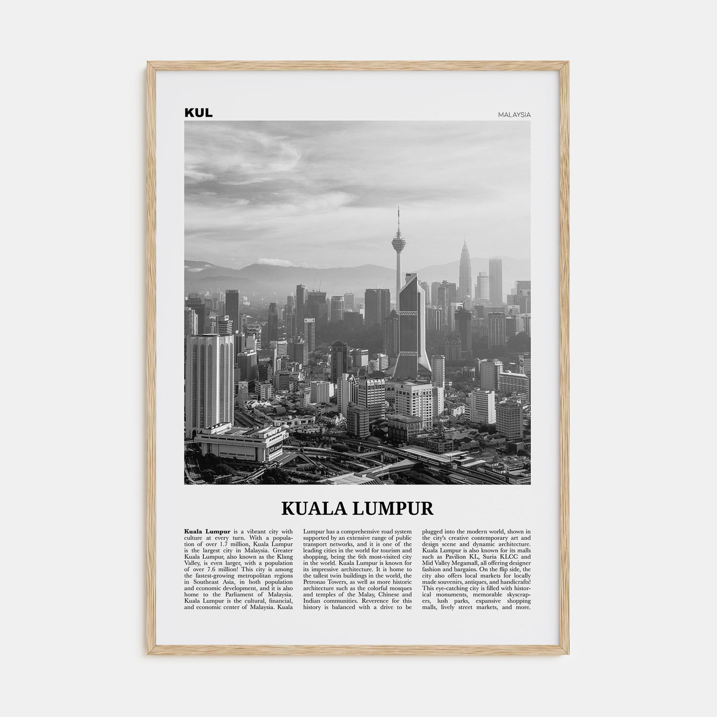 Kuala Lumpur Travel B&W No 3 Poster