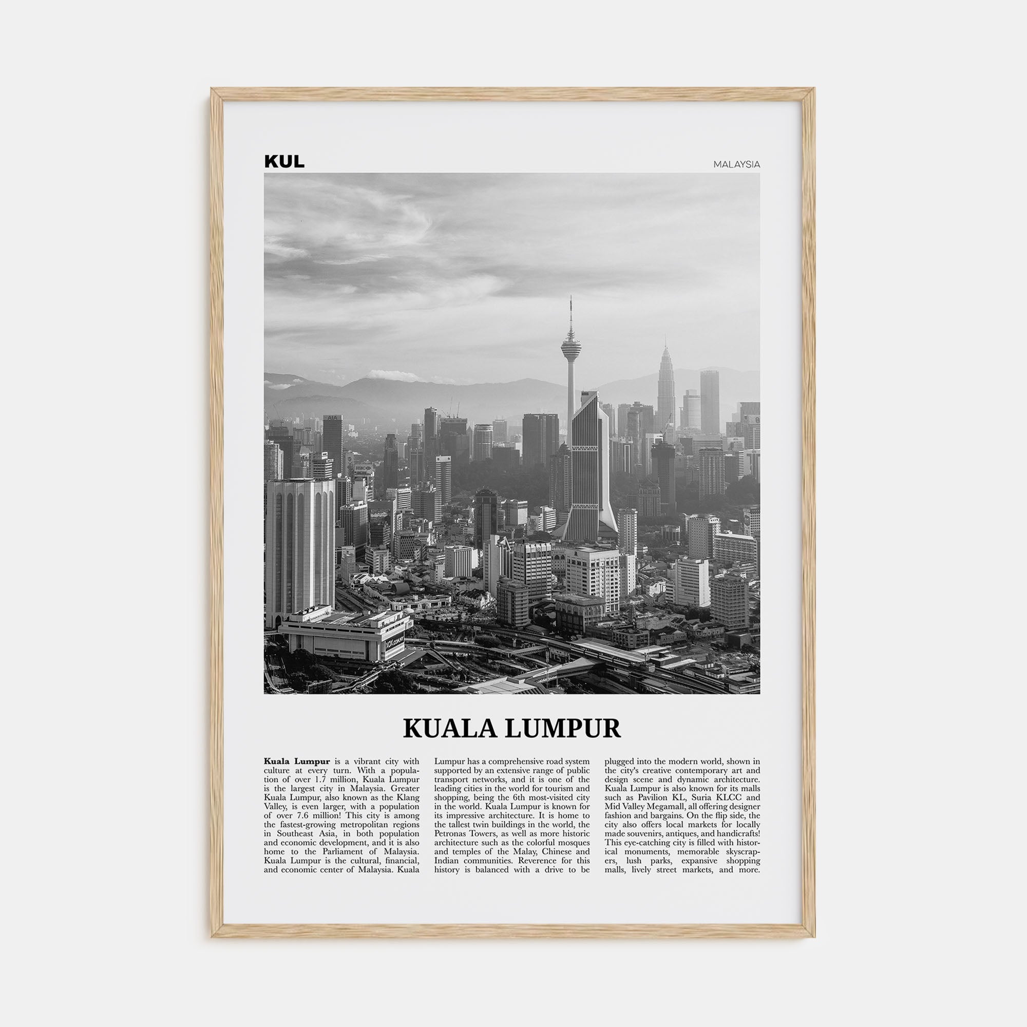 Kuala Lumpur Travel B&W No 3 Poster