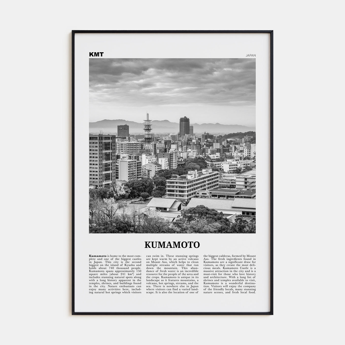 Kumamoto Travel B&W Poster