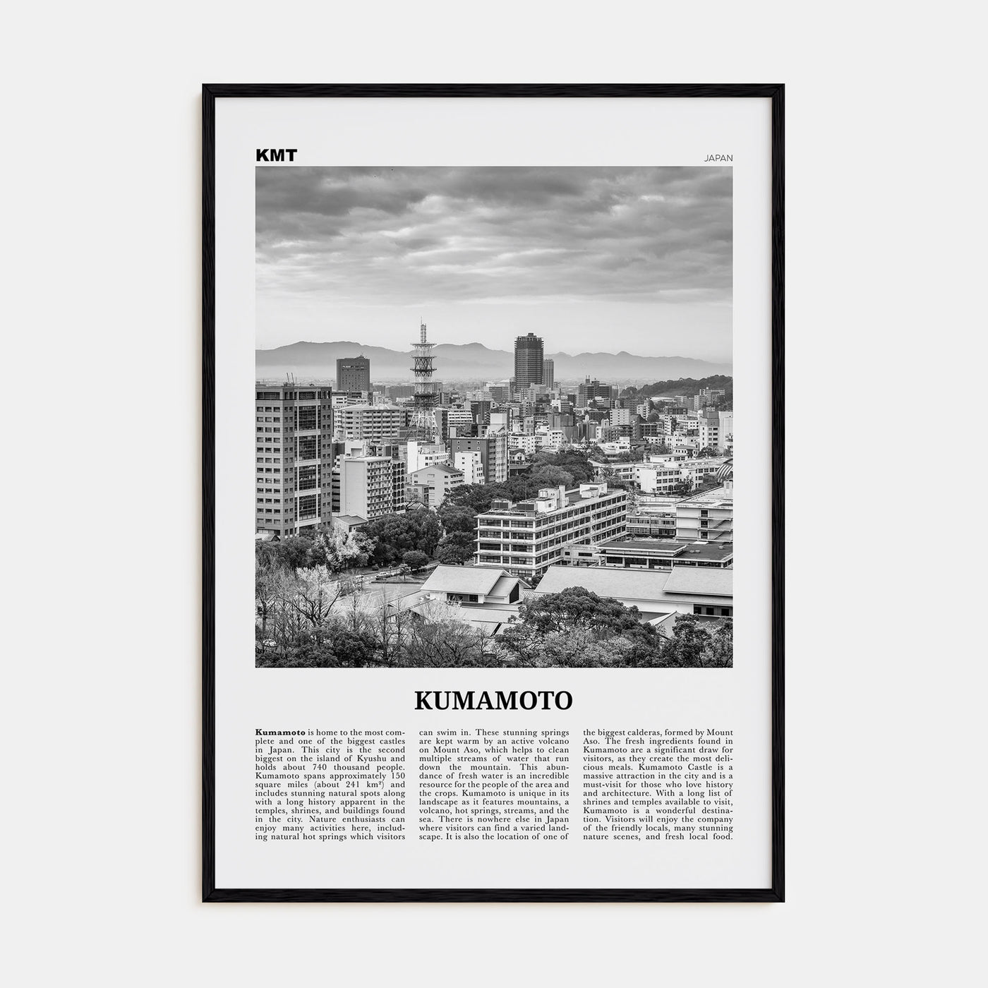 Kumamoto Travel B&W Poster