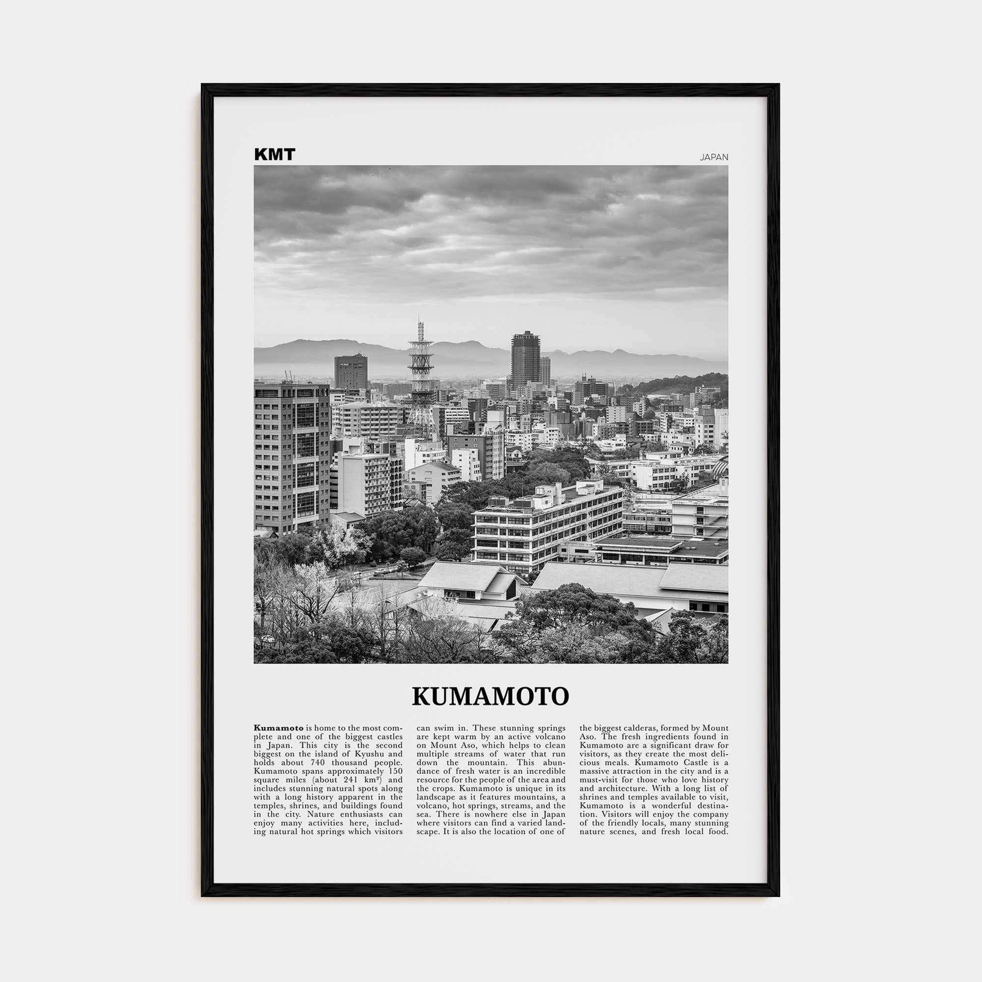 Kumamoto Travel B&W Poster