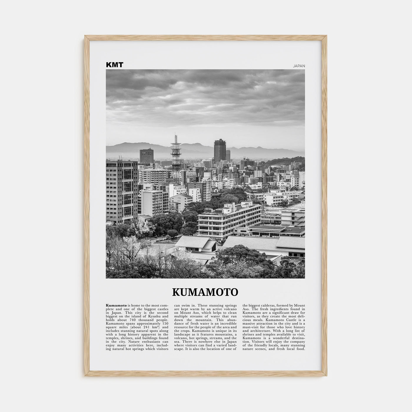 Kumamoto Travel B&W Poster