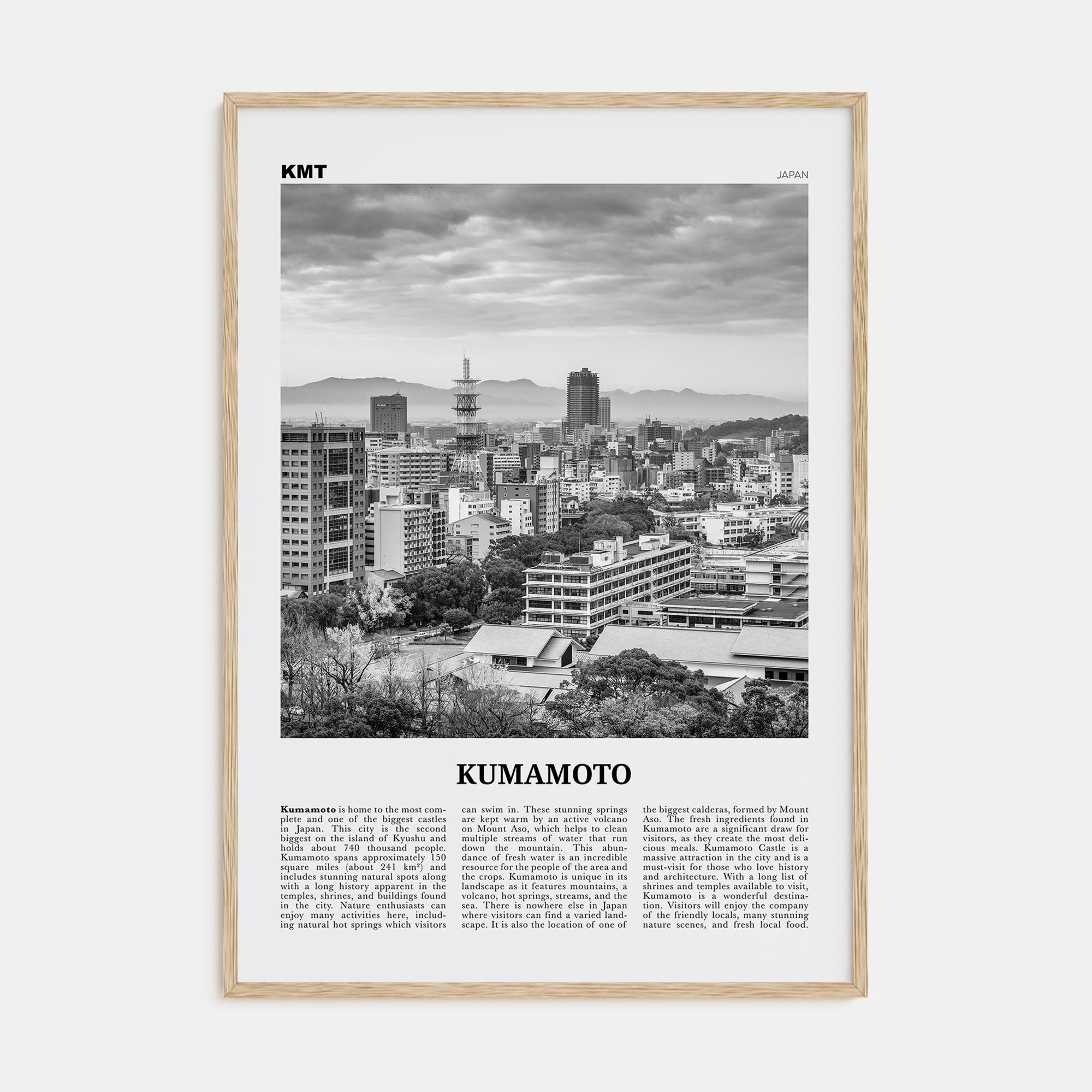 Kumamoto Travel B&W Poster