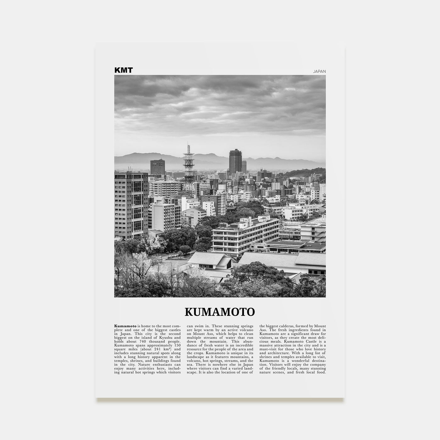 Kumamoto Travel B&W Poster