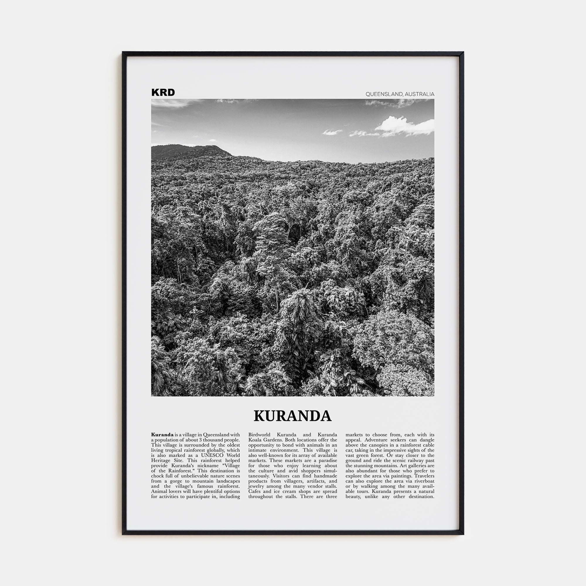 Kuranda Travel B&W Poster