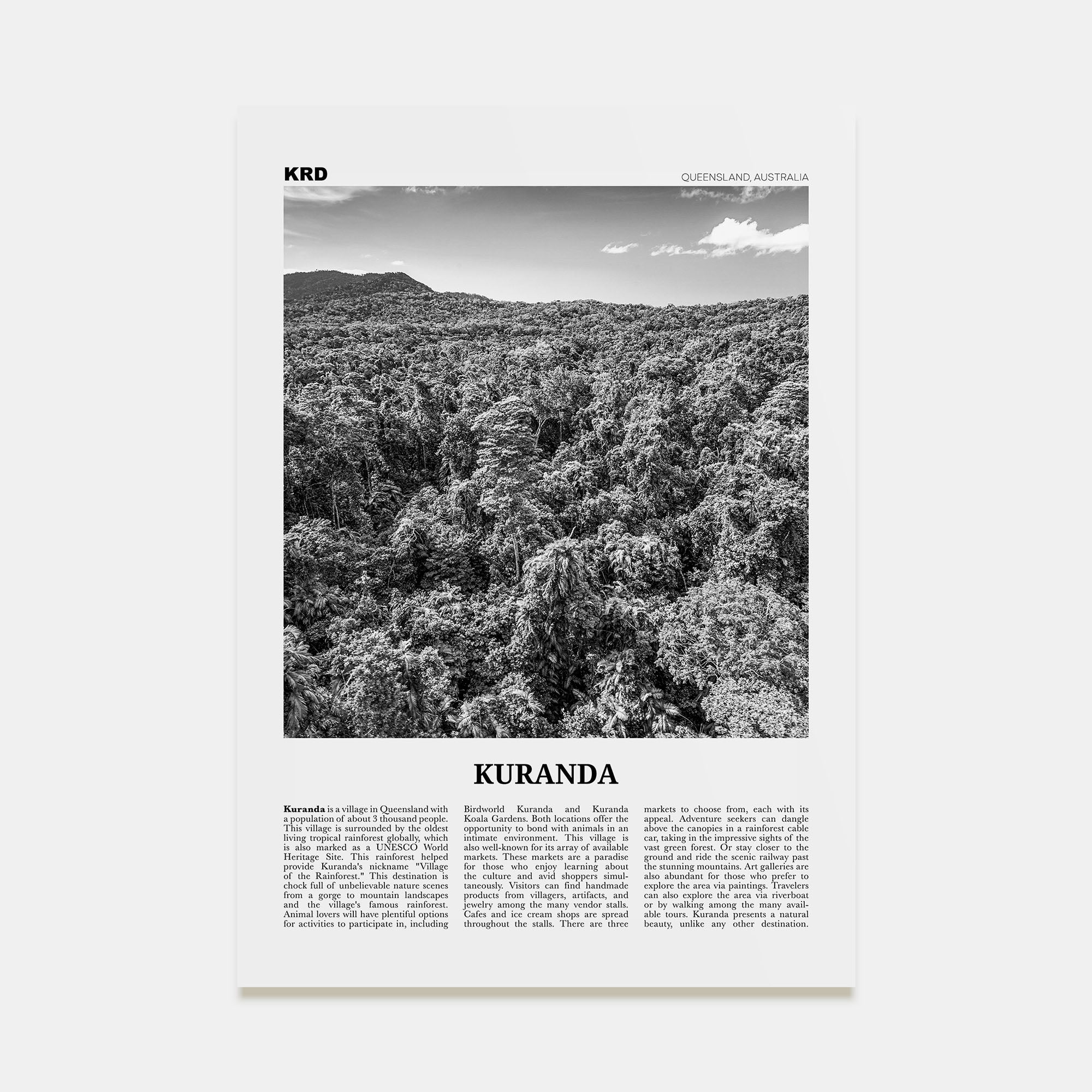 Kuranda Travel B&W Poster
