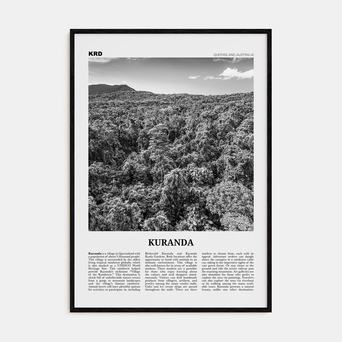 Kuranda Travel B&W Poster