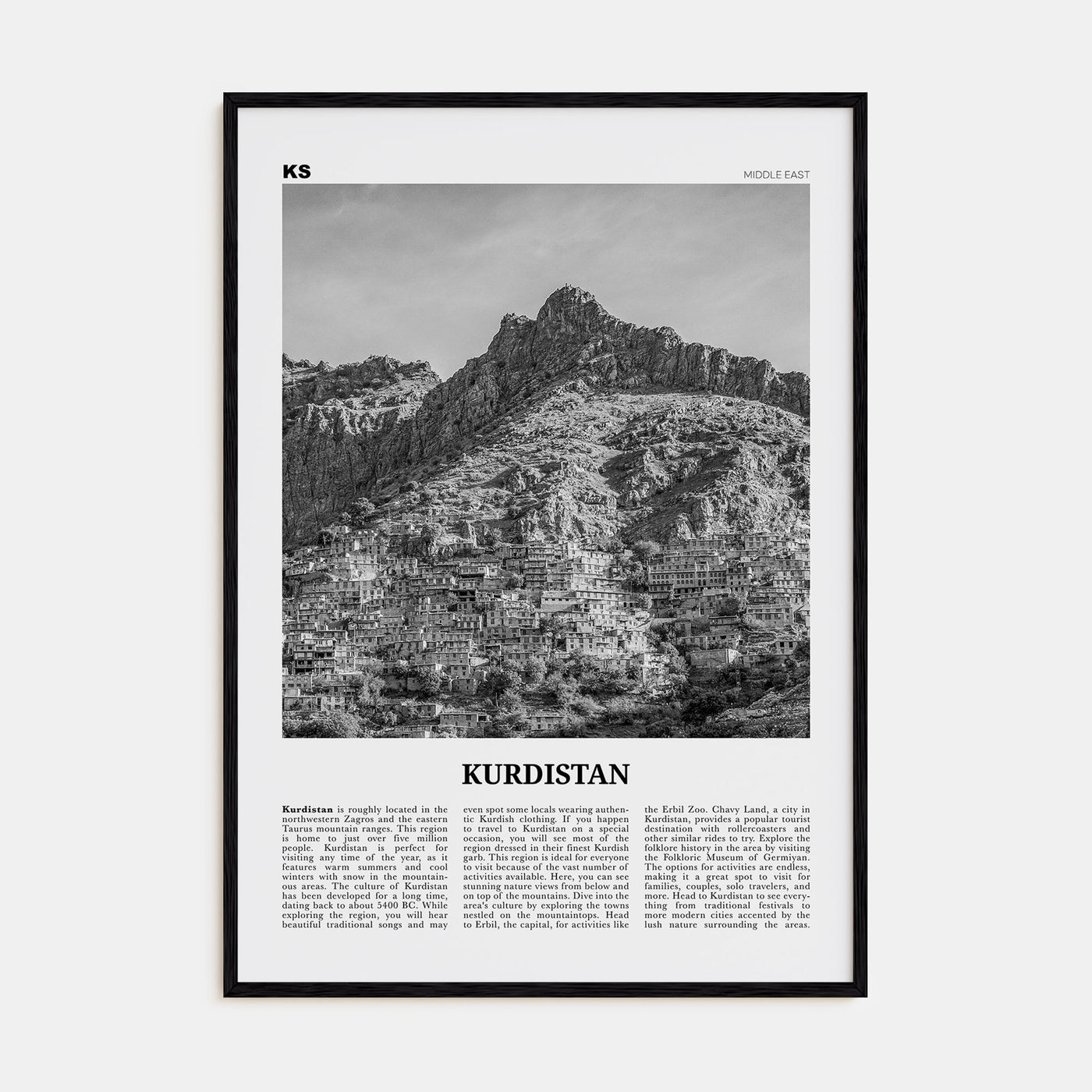 Kurdistan Travel B&W Poster