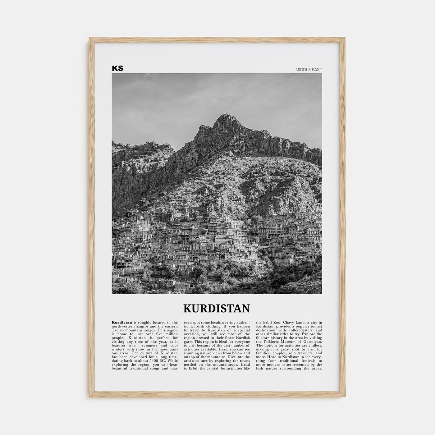 Kurdistan Travel B&W Poster