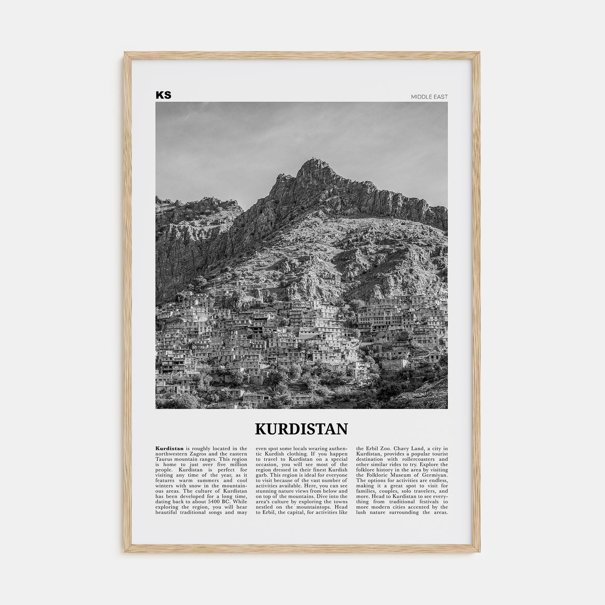 Kurdistan Travel B&W Poster