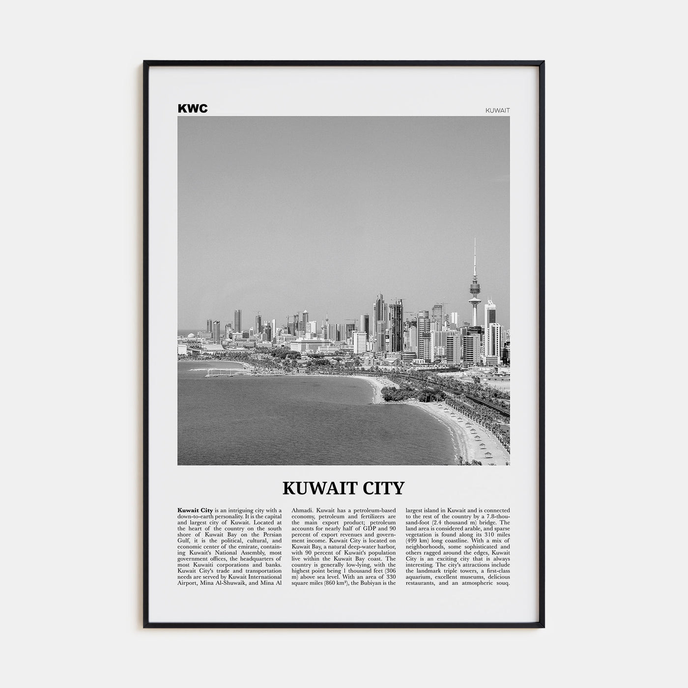 Kuwait City Travel B&W Poster