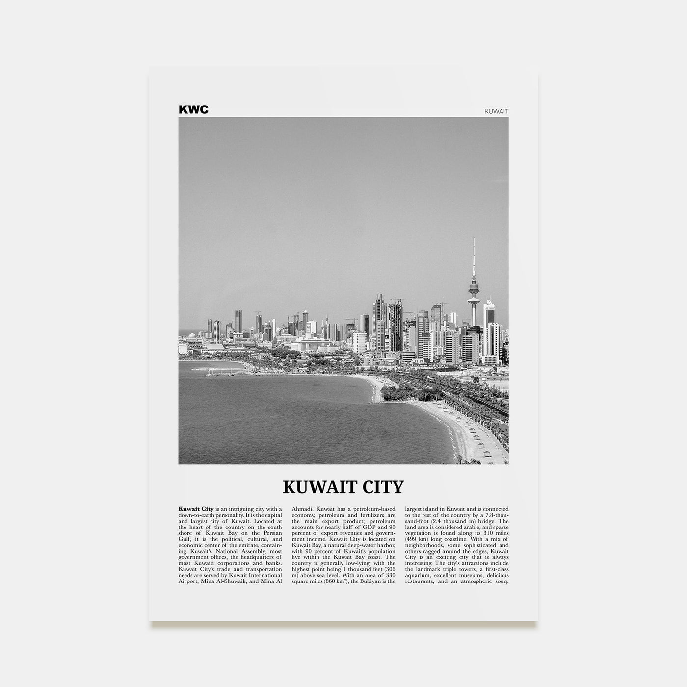 Kuwait City Travel B&W Poster