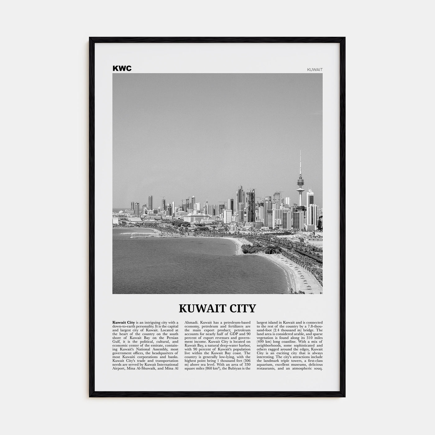 Kuwait City Travel B&W Poster
