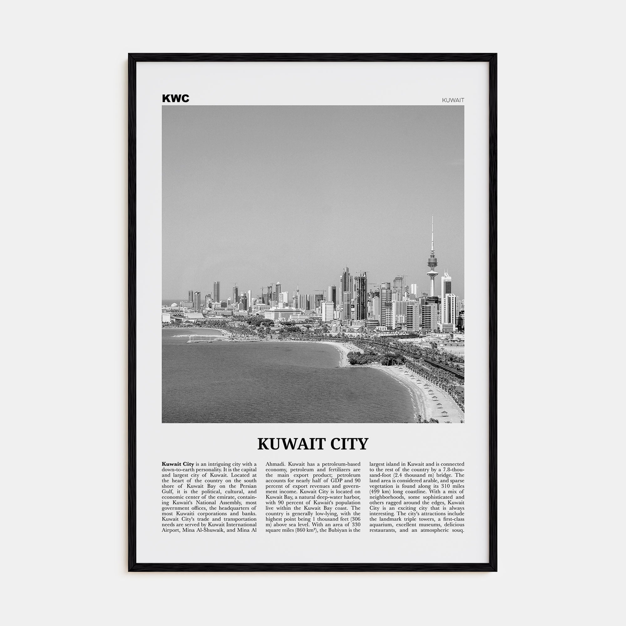 Kuwait City Travel B&W Poster