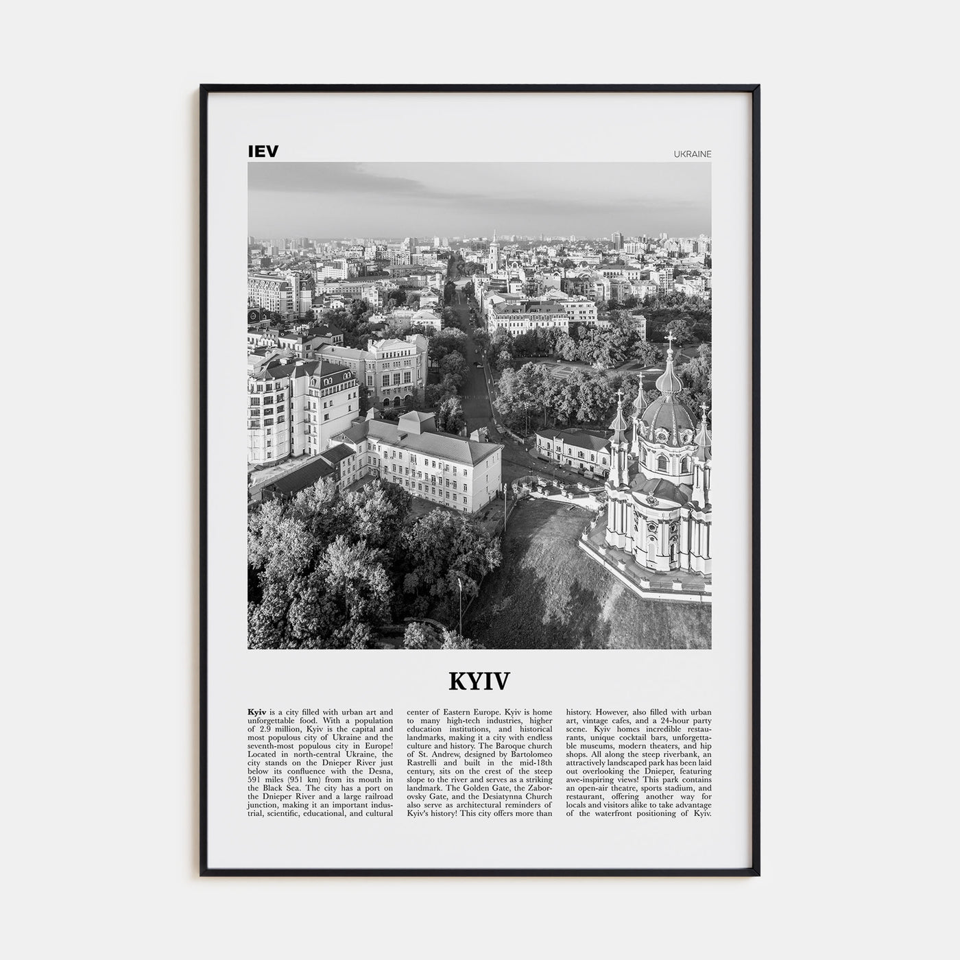 Kyiv Travel B&W No 1 Poster