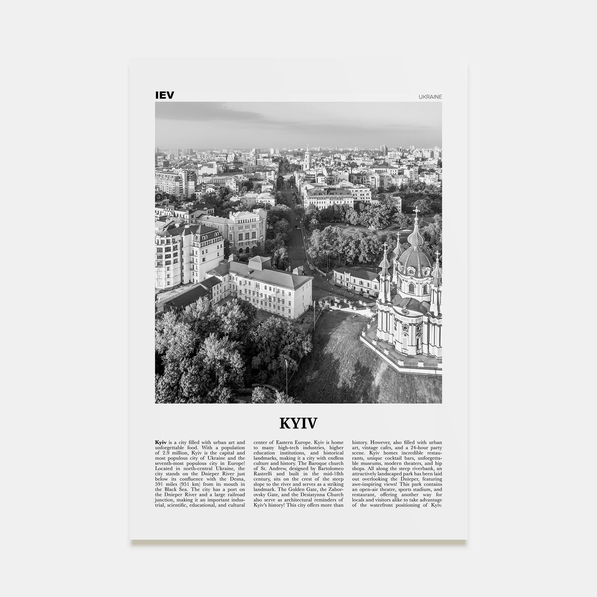 Kyiv Travel B&W No 1 Poster