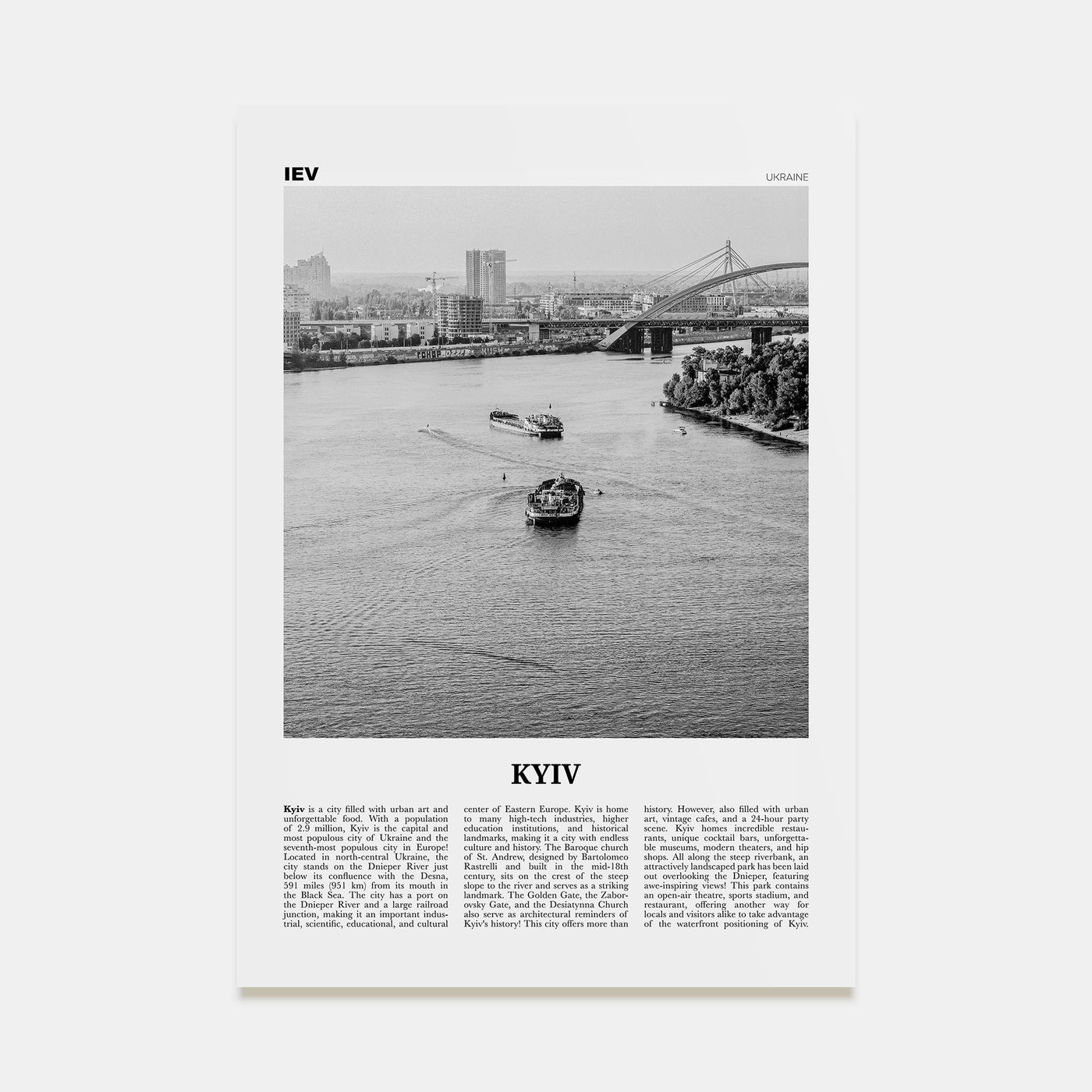Kyiv Travel B&W No 2 Poster