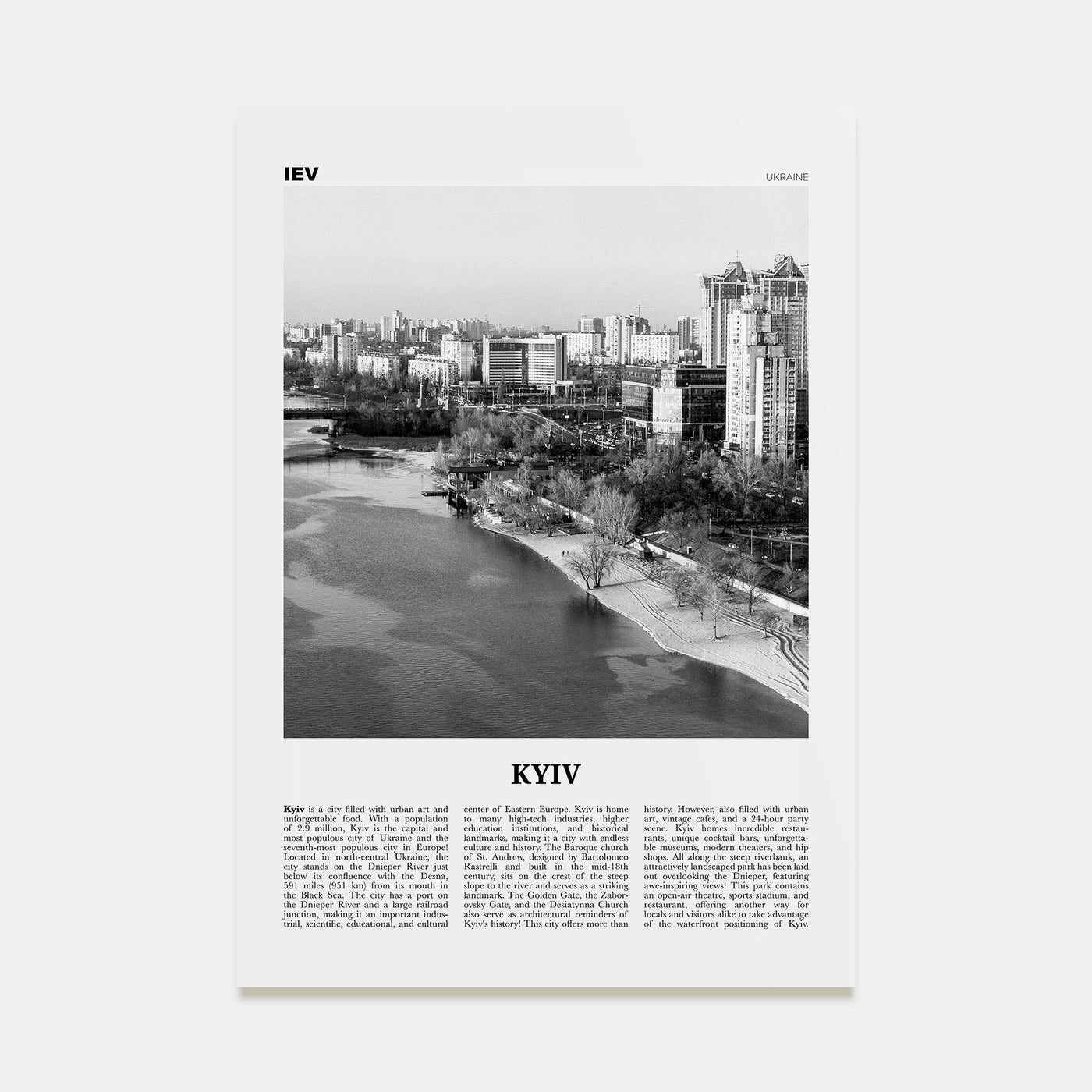 Kyiv Travel B&W No 4 Poster